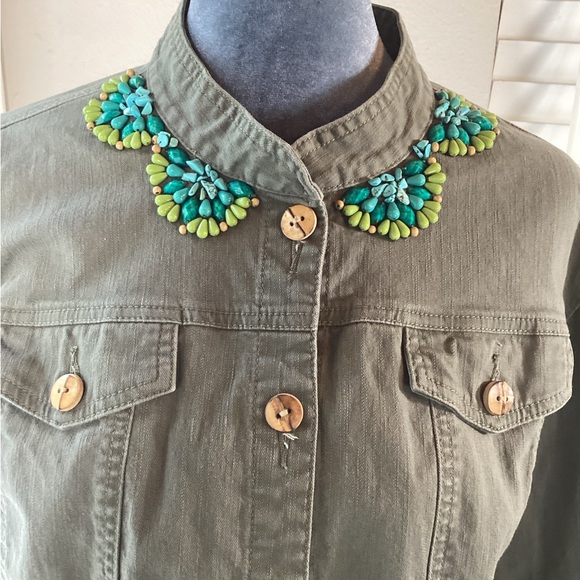 Ruby Rd Army Green Beaded Jacket Size 14 - Picture 4 of 9